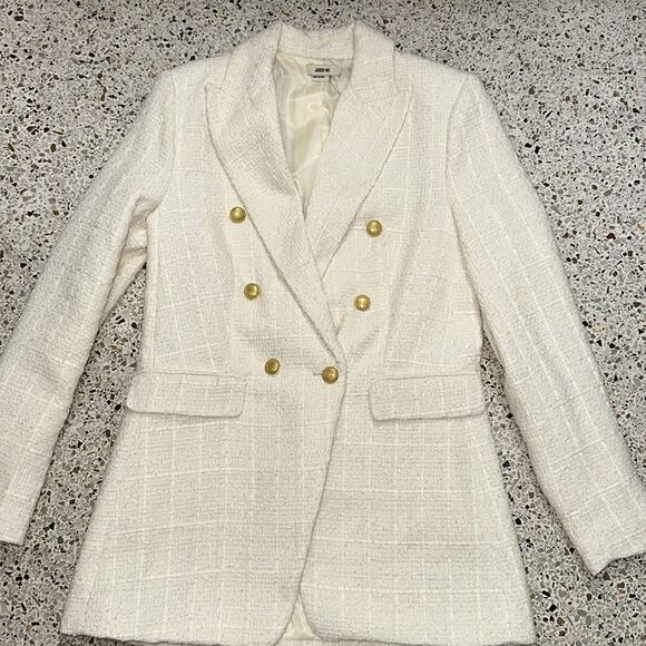 NWT Jason Wu ivory cream tweed blazer small s gold buttons - Picture 2 of 6